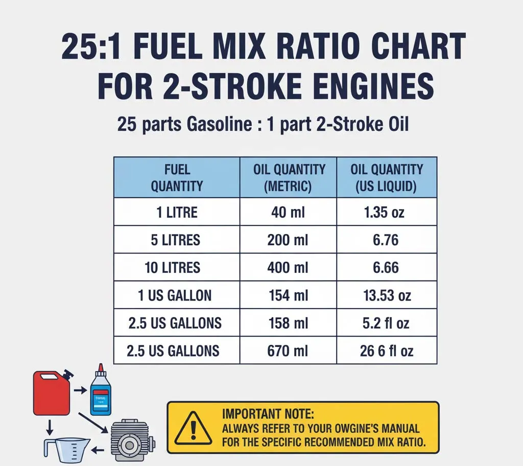 25:1 Fuel Mix Ratio Chart